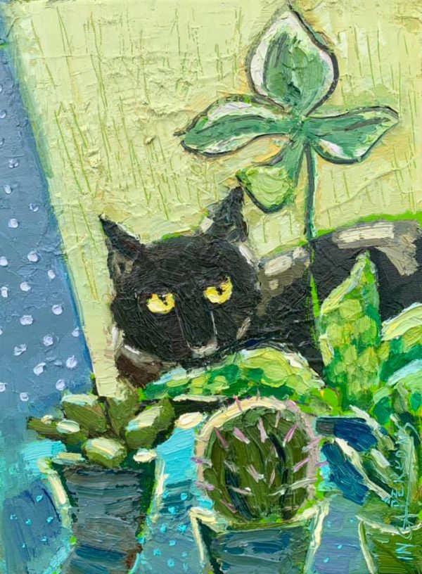 Gleznas ar kaķiem uz loga